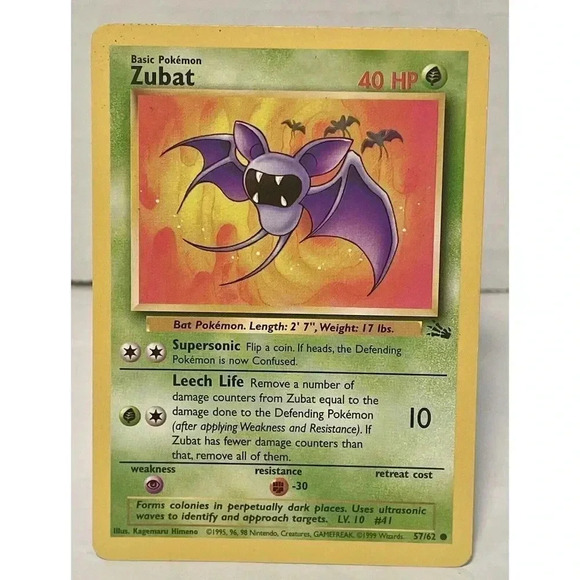 Pokémon Zubat 57/62 Fossil Unlimited LP - Picture 1 of 12